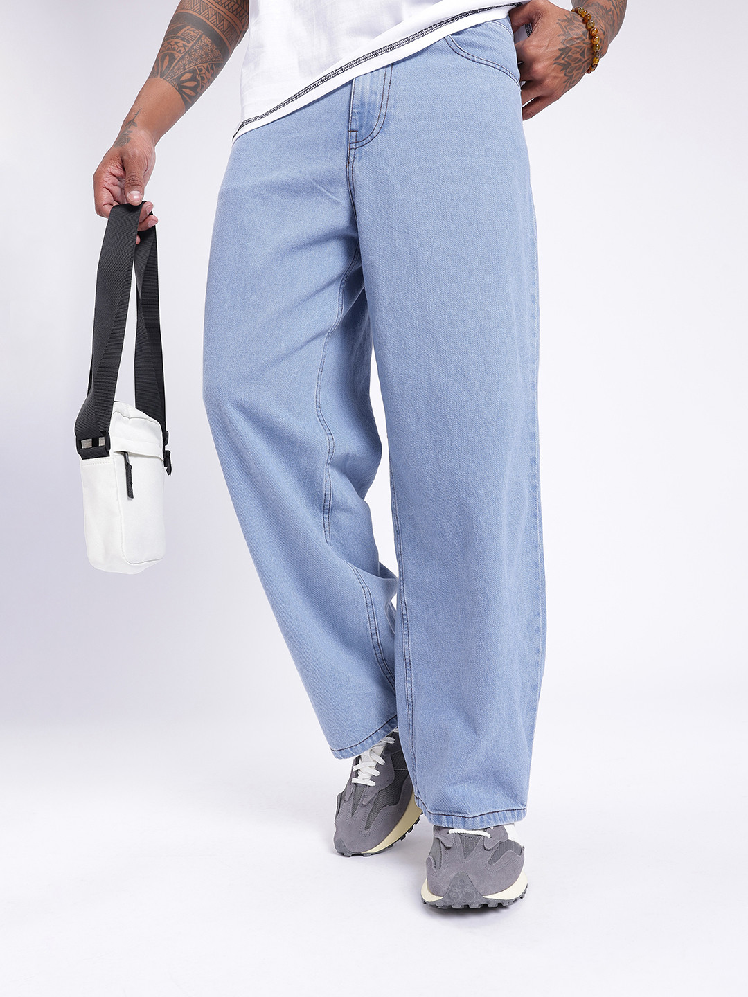 

glitchez Men Edgy Vibe Baggy Loose Fit Jeans, Blue