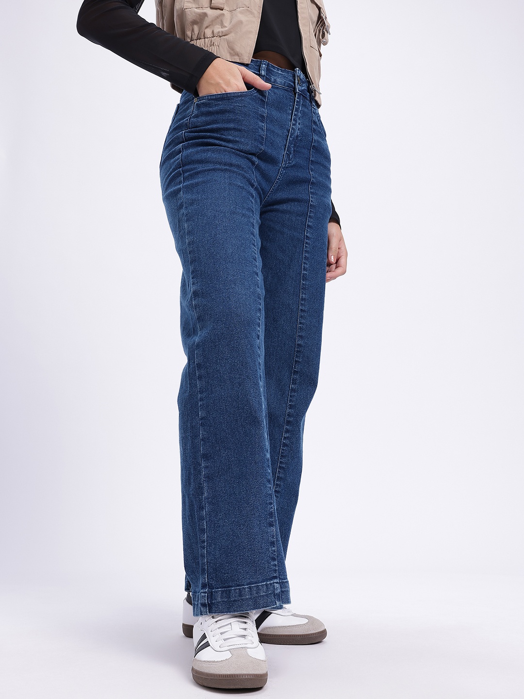 

glitchez Women Edgy Grunge Light Fade Straight Fit Jeans, Blue