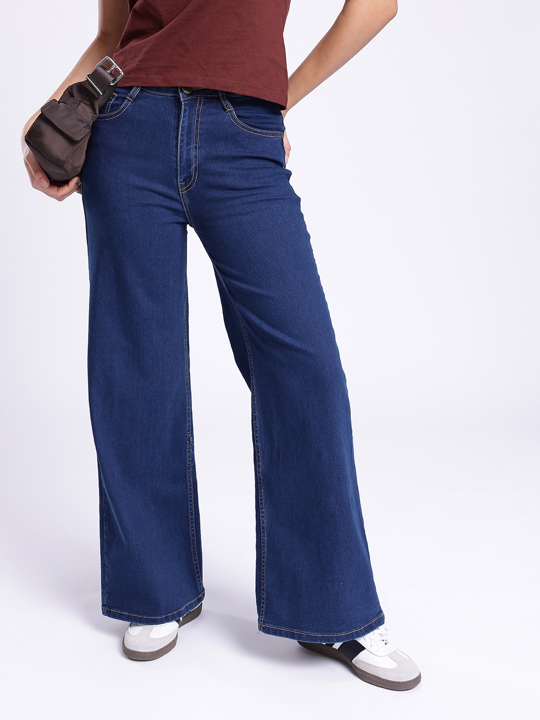 

glitchez Women Classic Cool Wide Leg Stretchable Jeans, Blue