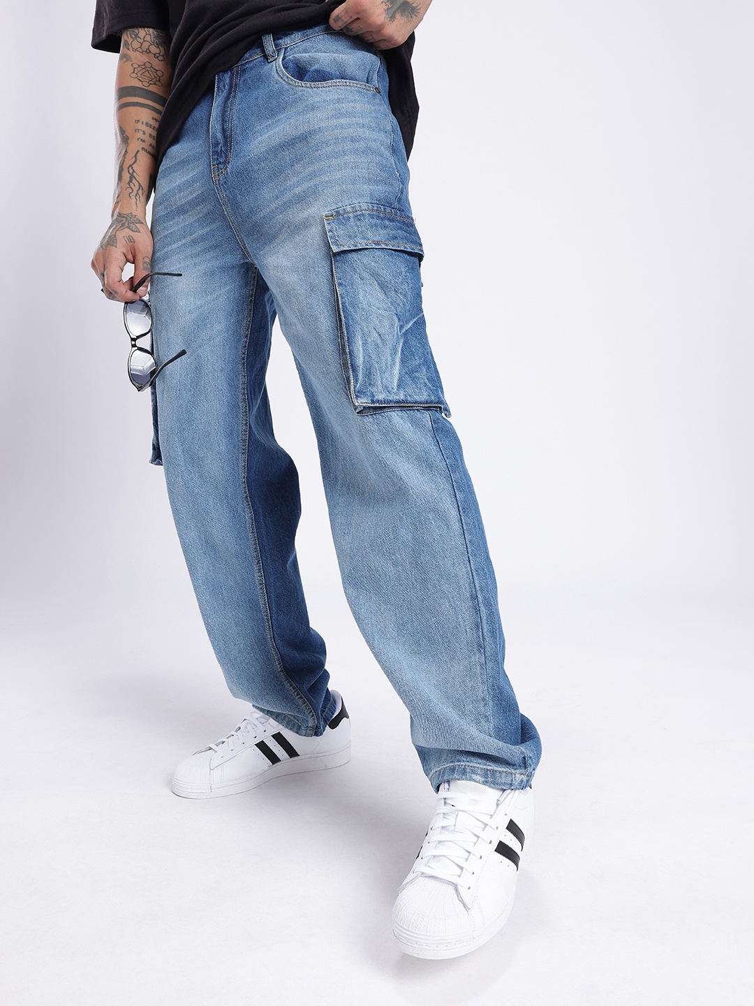 

glitchez Men Modern Street Utility Boyfriend Fit Cargo Jeans, Blue