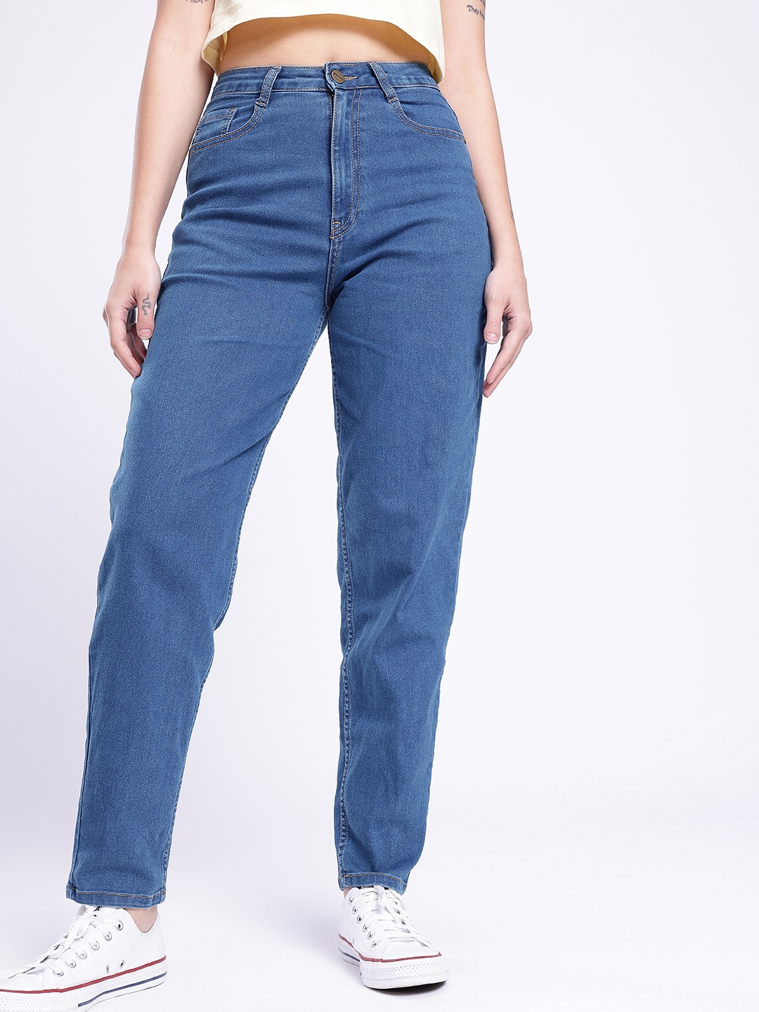 

glitchez Women Urban Savvy Mom Fit Stretchable Jeans, Blue
