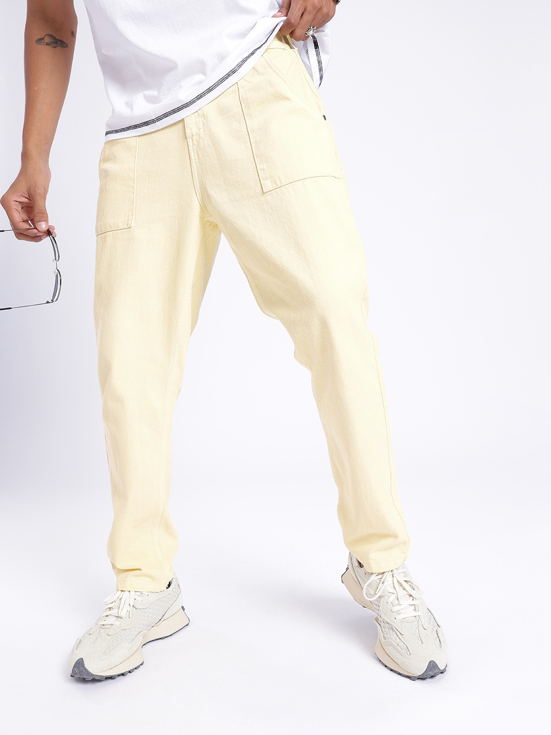 

glitchez Men Street Savvy Caribean Fit Jeans, Cream