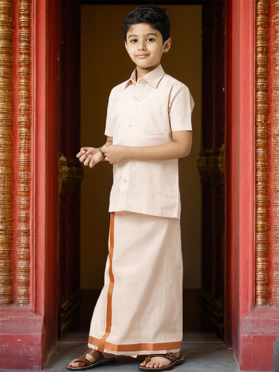 

Ramraj Boys Pure cotton Shirt with Veshti, Copper