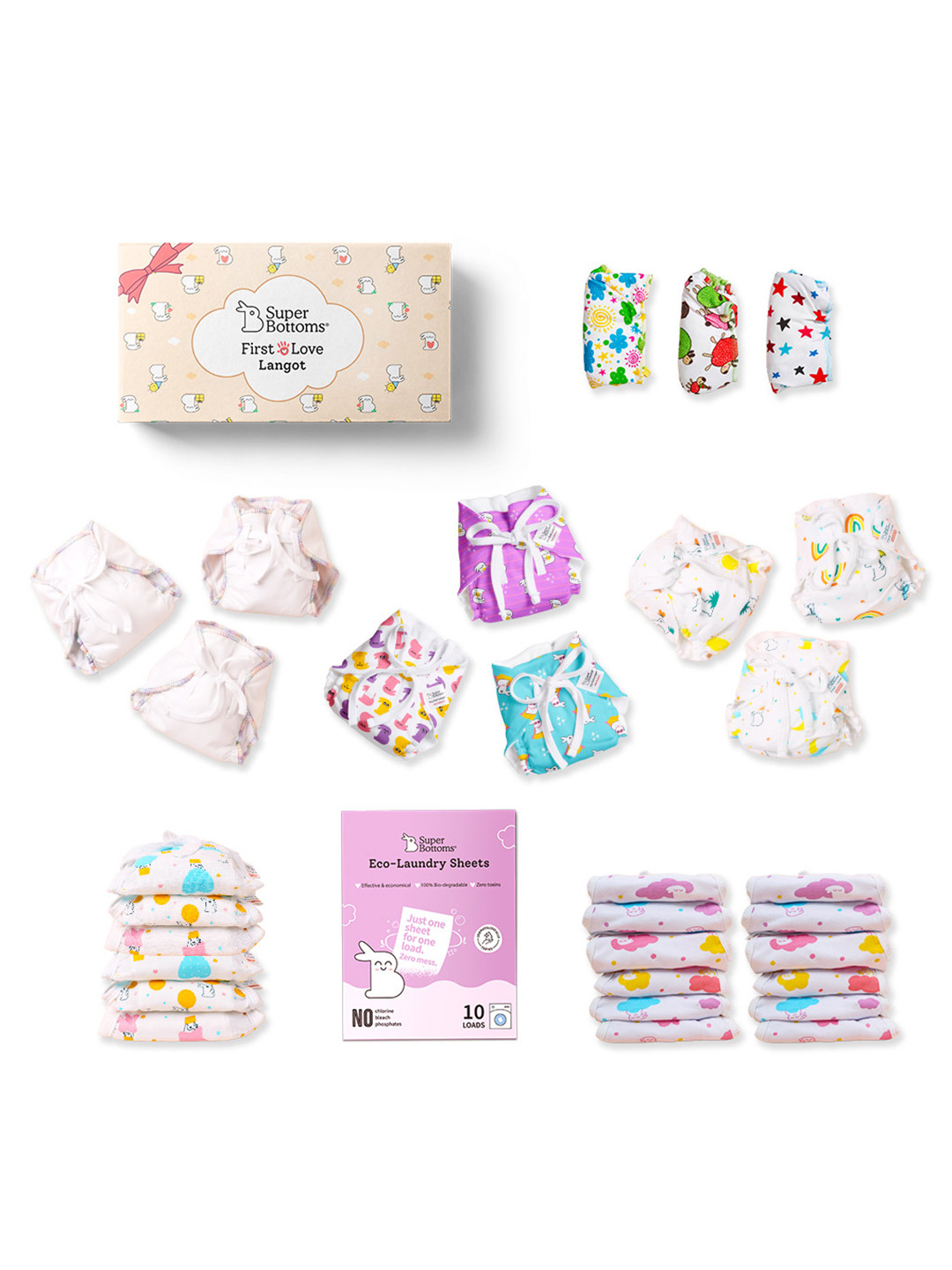 

SuperBottoms 40 Pcs First Love Mega Gift Box Pure Cotton Baby Apparel Gift Set, White