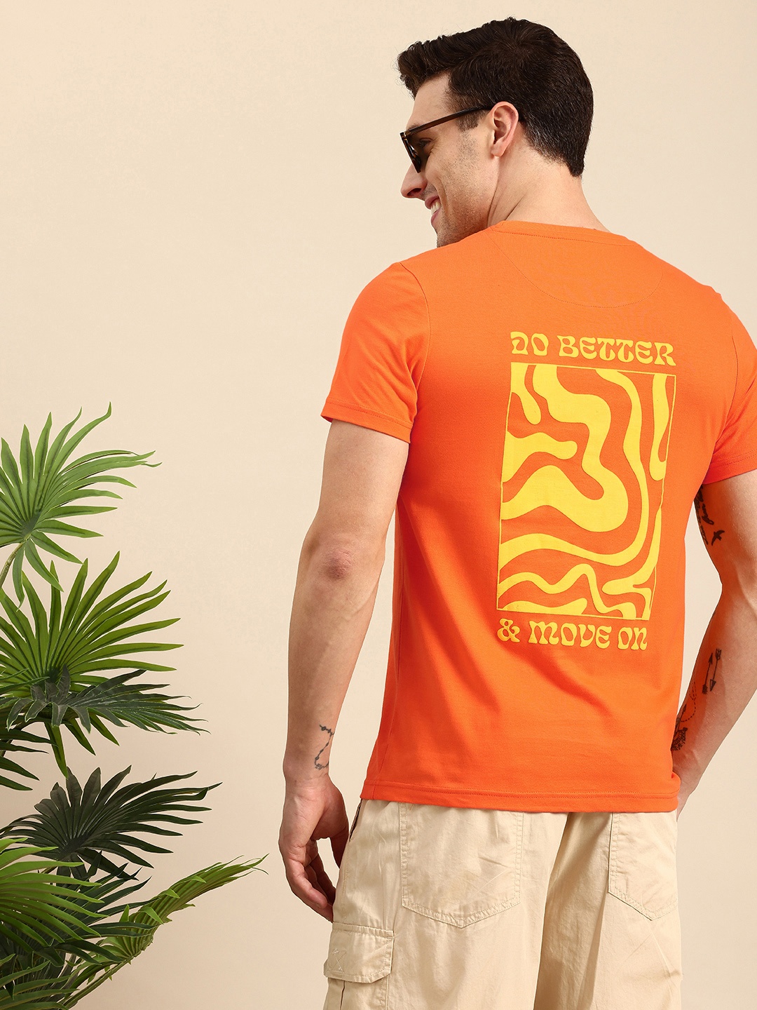 

Mast & Harbour Men Printed Pure Cotton Bio Finish T-shirt, Orange
