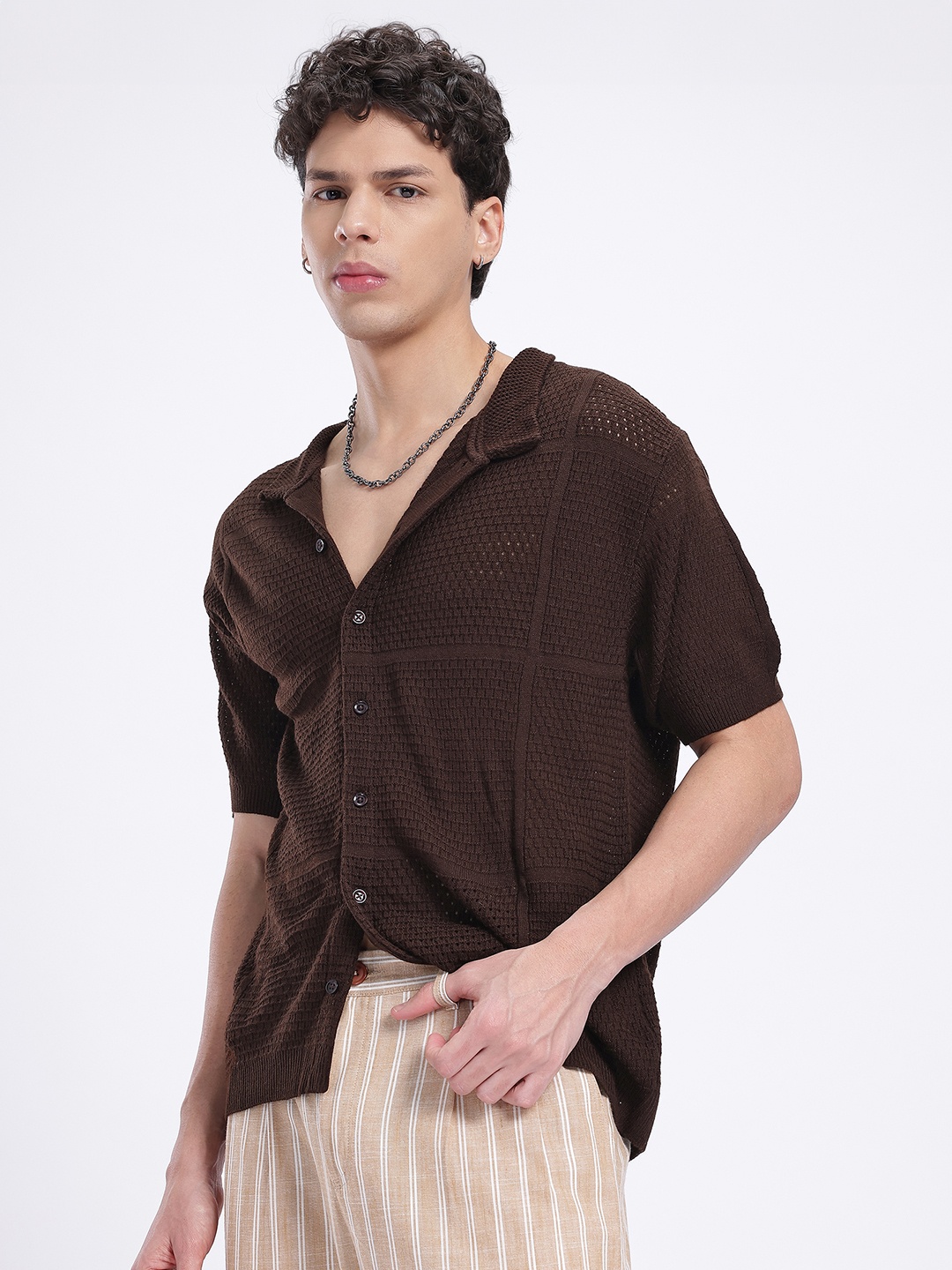 

glitchez Off-Duty Texture Relaxed Fit Shirt, Brown