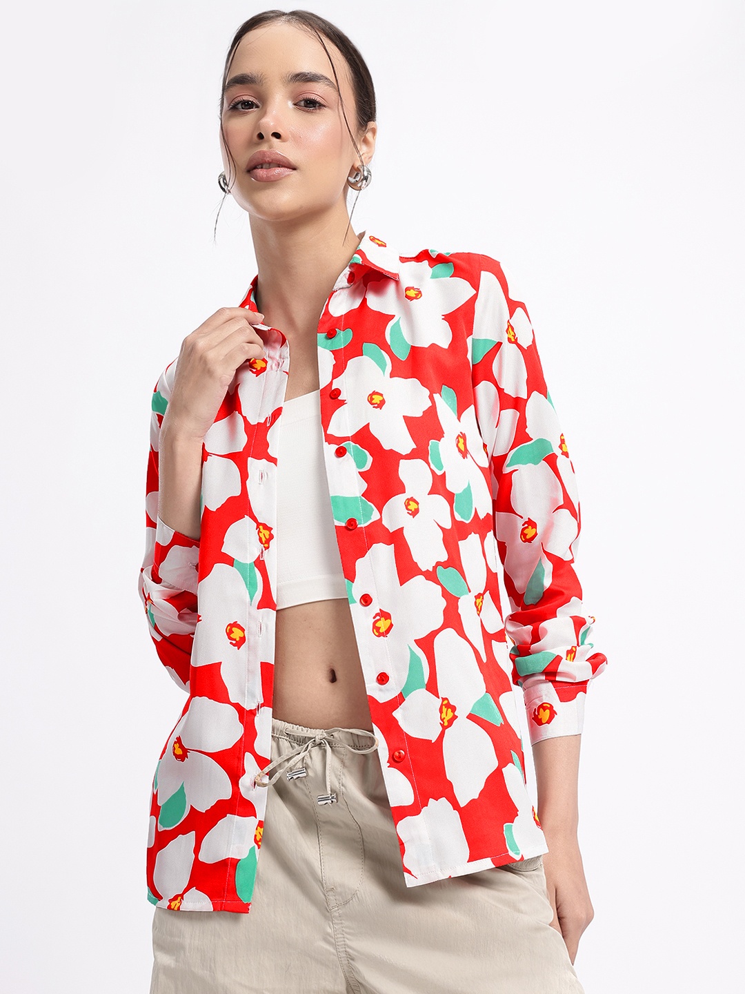 

glitchez Garden Vibes Floral Print Shirt, White