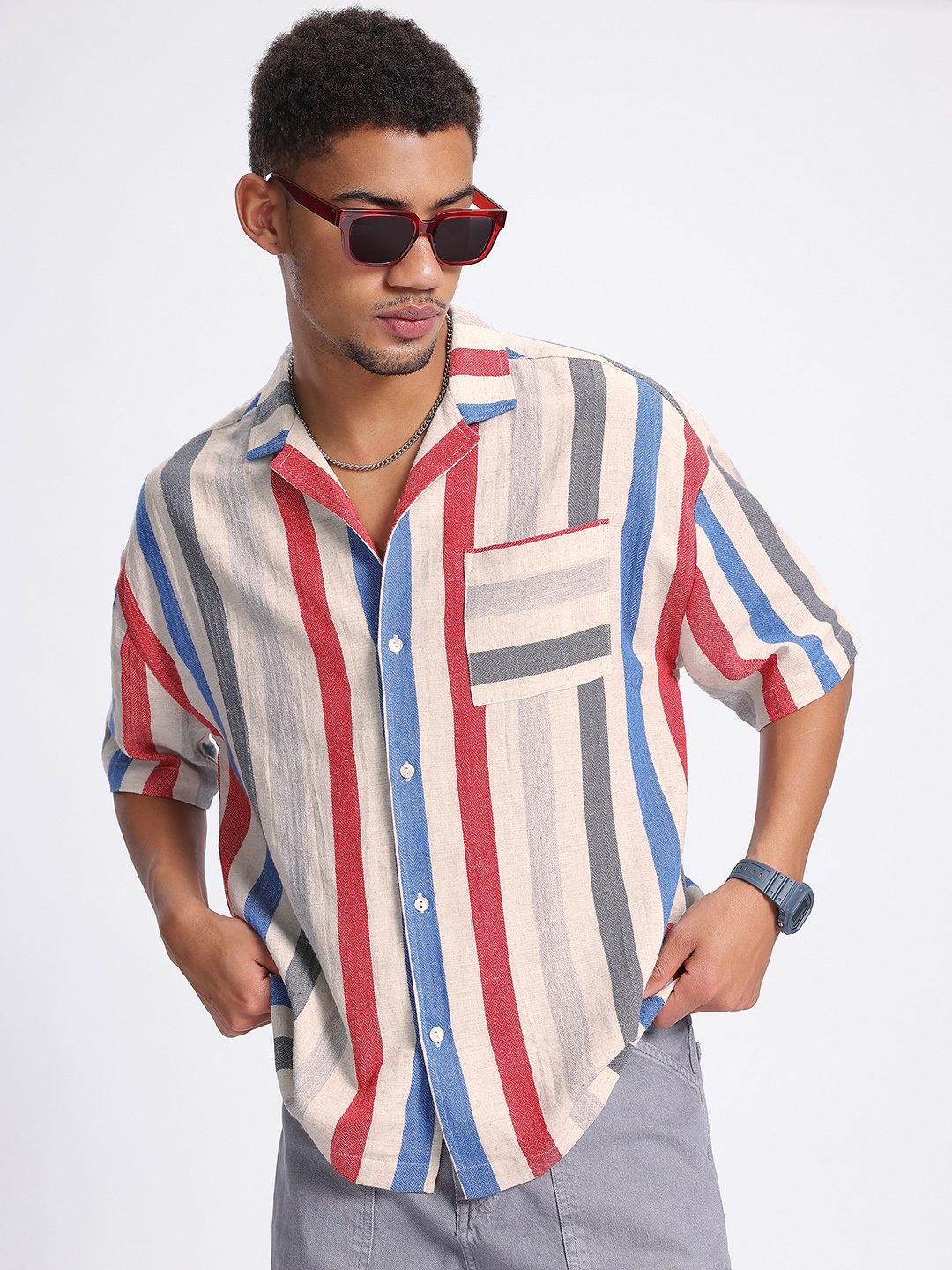 

glitchez Stripe Flex Opaque Striped Casual Shirt, Multi