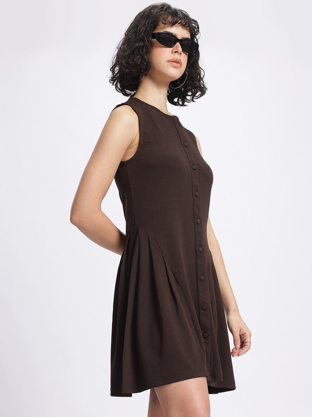 

glitchez Bubbly Basics Pleated Fit & Flare Mini Dress, Brown