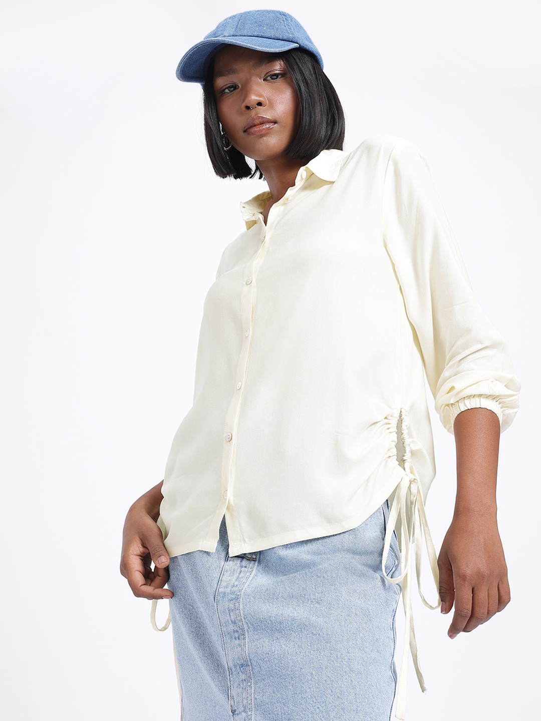 

glitchez Subtle Ivory Tie-Up Detail Casual Shirt, Off white