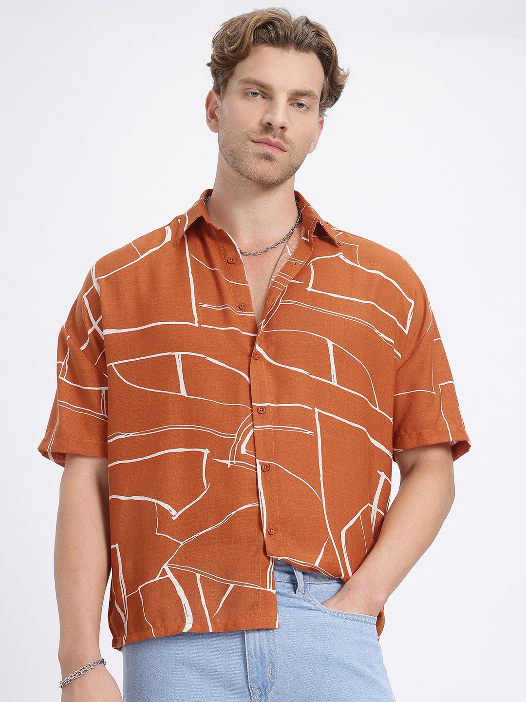 

glitchez Marble Embers Printed Shirt, Orange