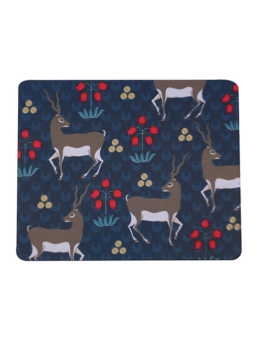 

PENTADECO Navy Blue & Red Floral Printed Rectangle Mouse Pad, Na