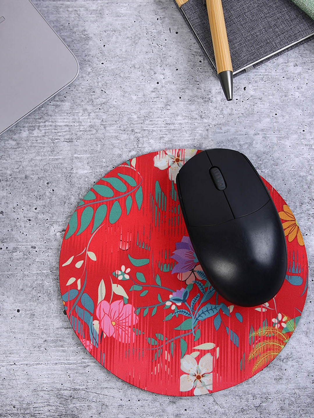 

PENTADECO Red & Green Floral Printed Round Mouse Pad
