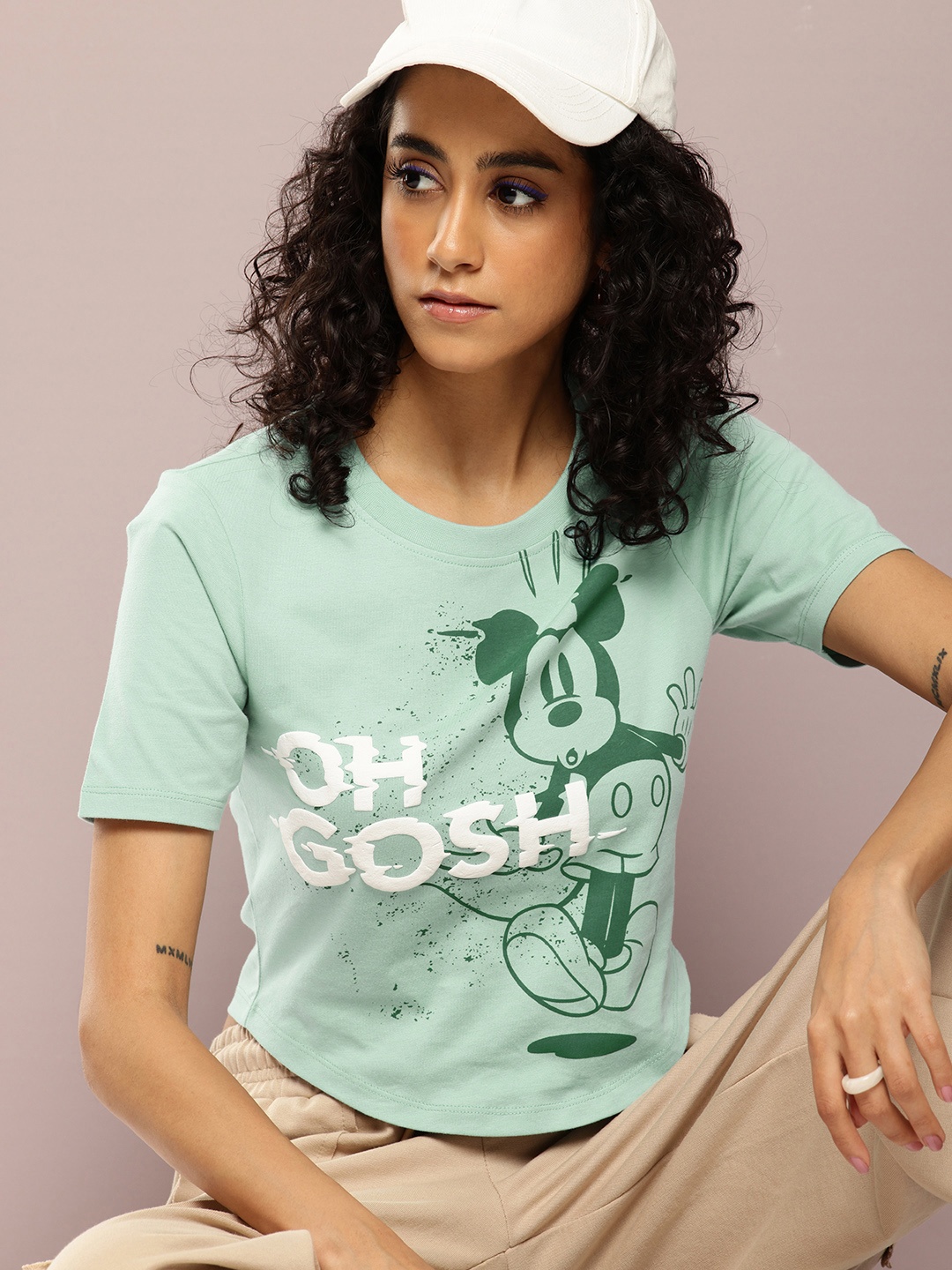 

Kook N Keech Mickey Mouse Printed Crop T-shirt, Sea green
