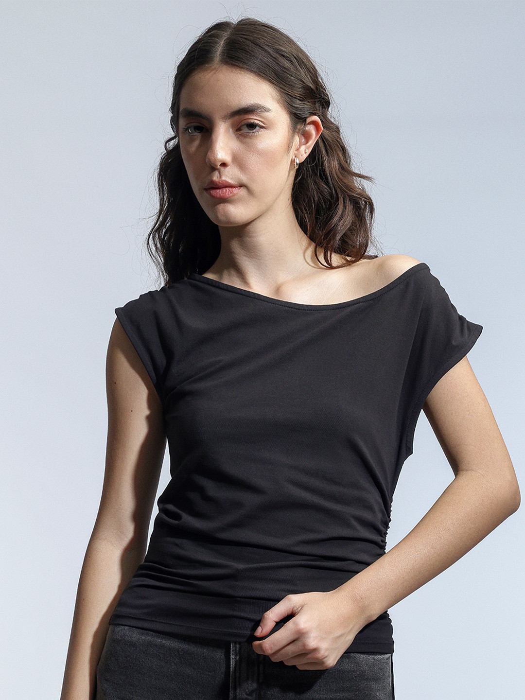 

H&M Cotton Women Off Shoulder Bardot Top, Black
