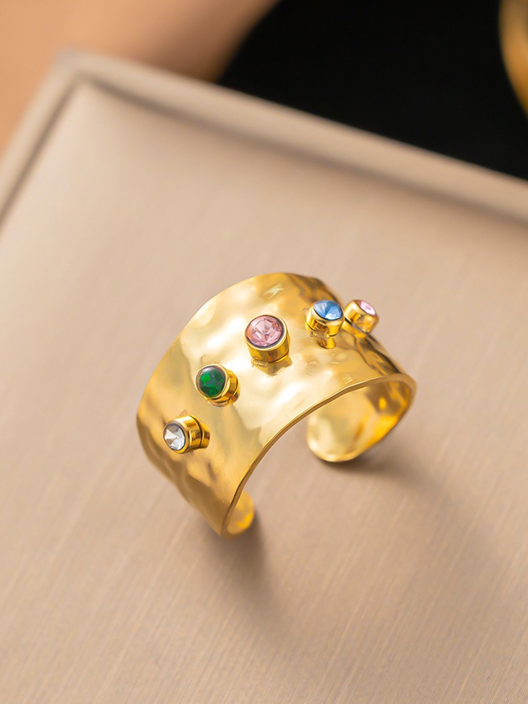 

MYKI Gold-Plated Stone-Studded Adjustable Finger Ring