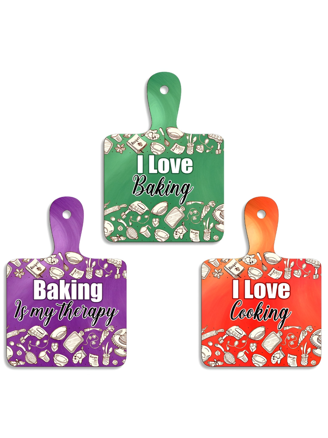 

SEHAZ ARTWORKS Purple & Green 3 Pieces Printed Wooden Wall Hanging Decors