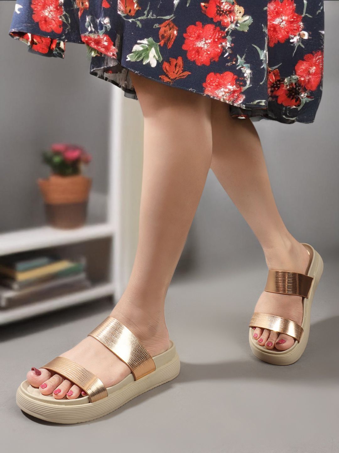 

ELLE Women Synthetic Open Back Pumps Heels, Rose gold