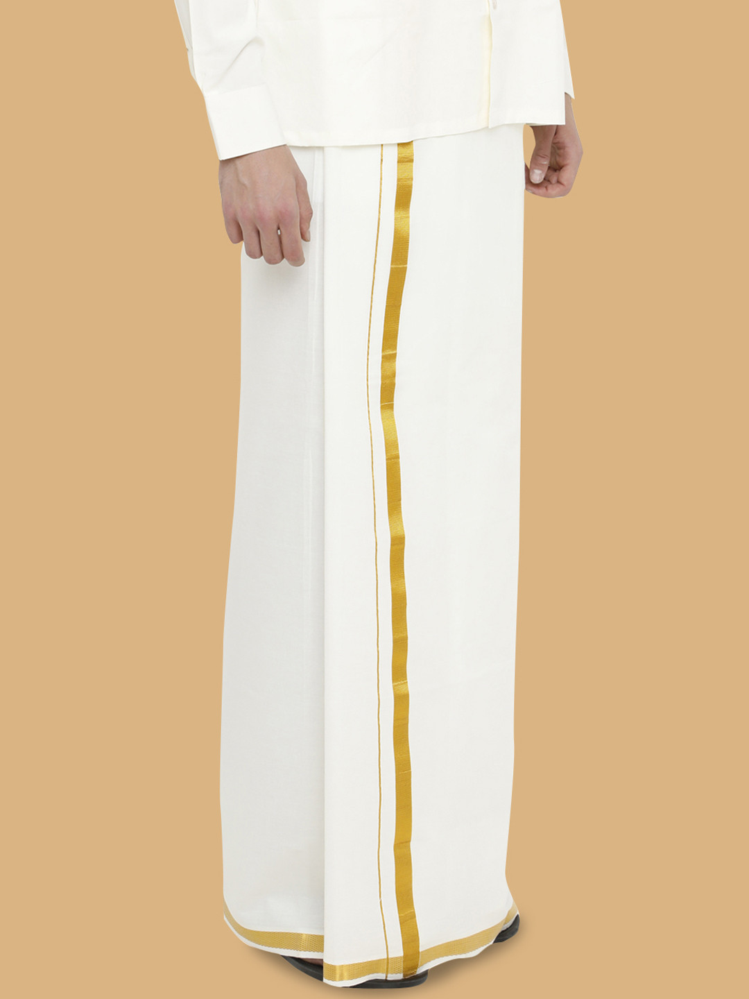 

White Heart Men Cotton Readymade Adjustable Velcro Pocket Dhoti, Cream