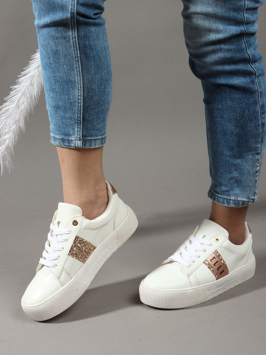 

ELLE Women Western - Embellished Lace-Ups Party Sneakers, White