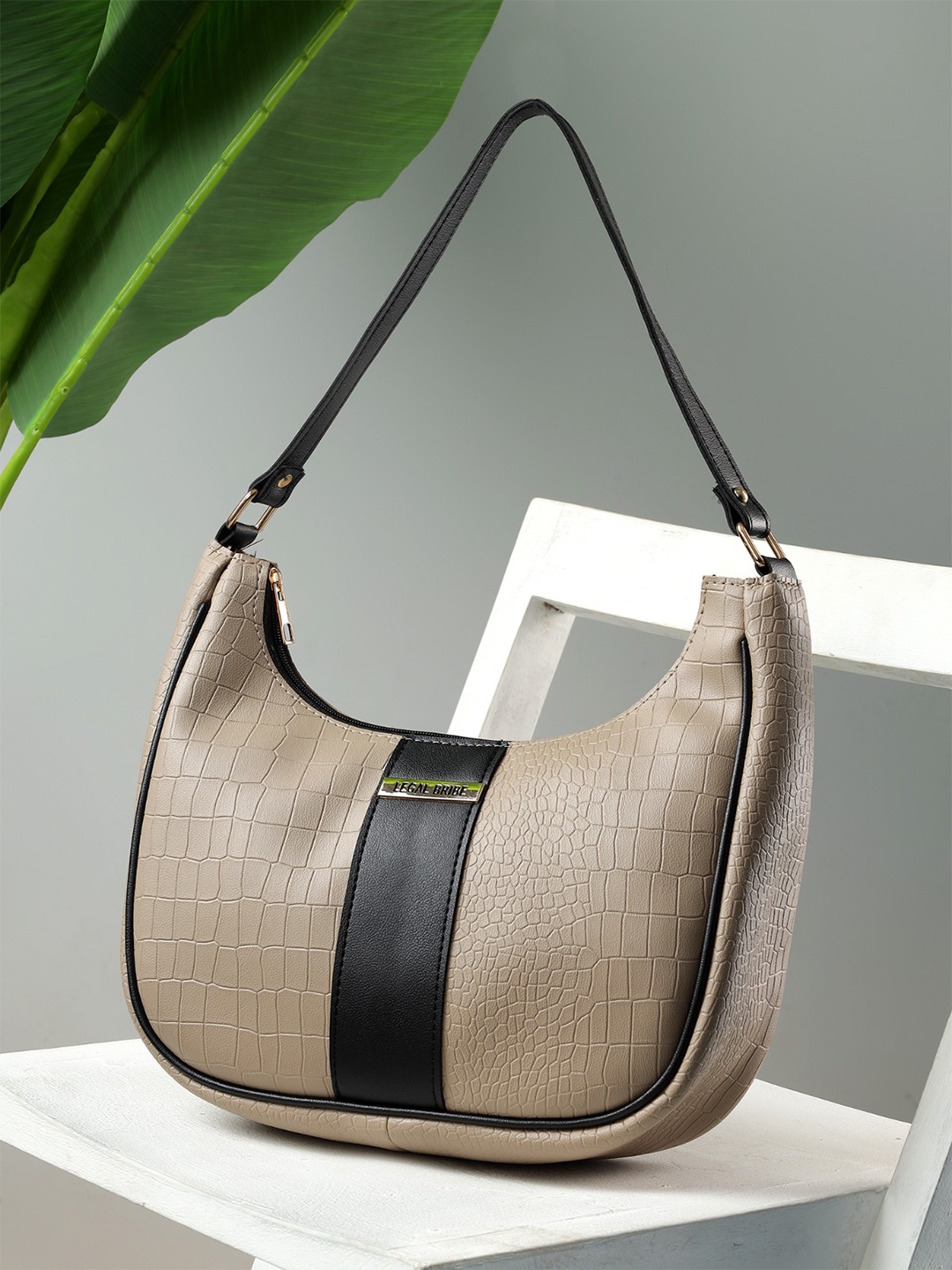 

LEGAL BRIBE Women Textured Half Moon Shoulder Bag, Nude