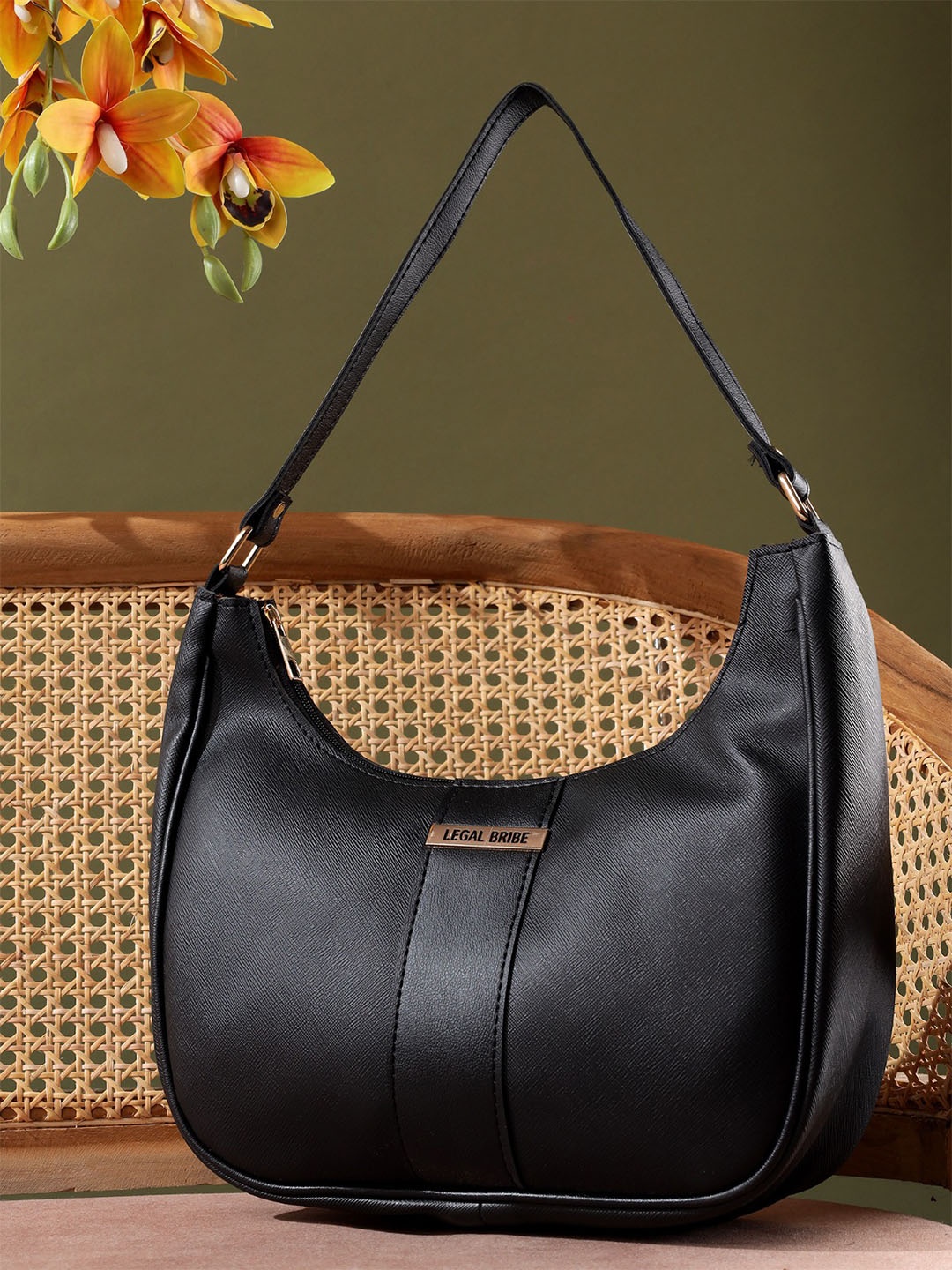 

LEGAL BRIBE Women Solid Half Moon Shoulder Bag, Black