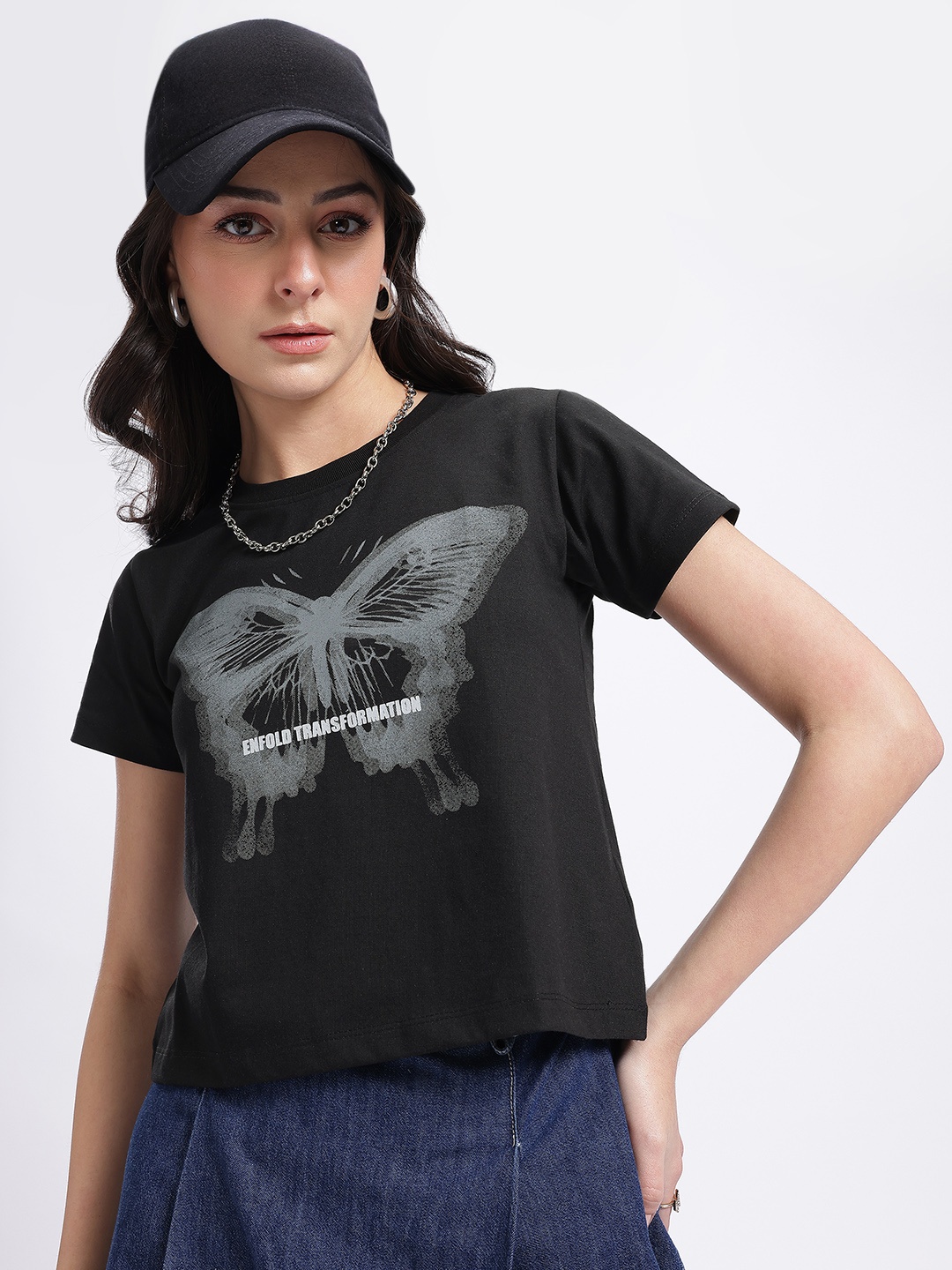 

glitchez Casual Constructs Graphic Print T-shirt, Black