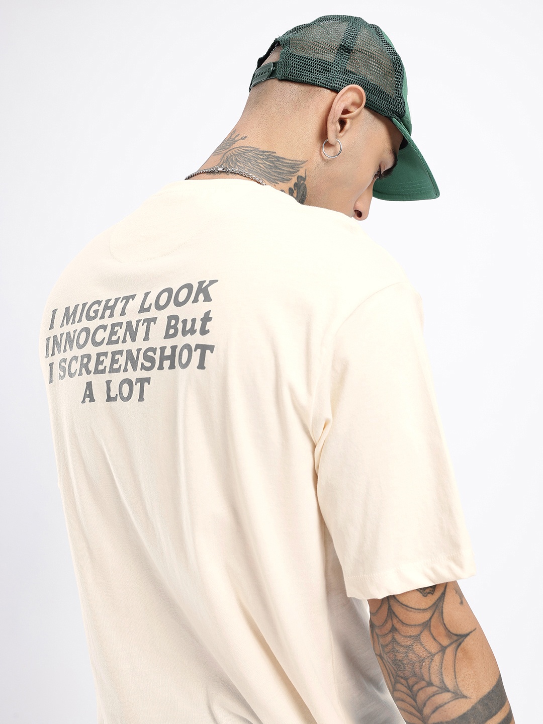

glitchez Street Vibe Typography Printed Relaxed Fit T-shirt, Cream