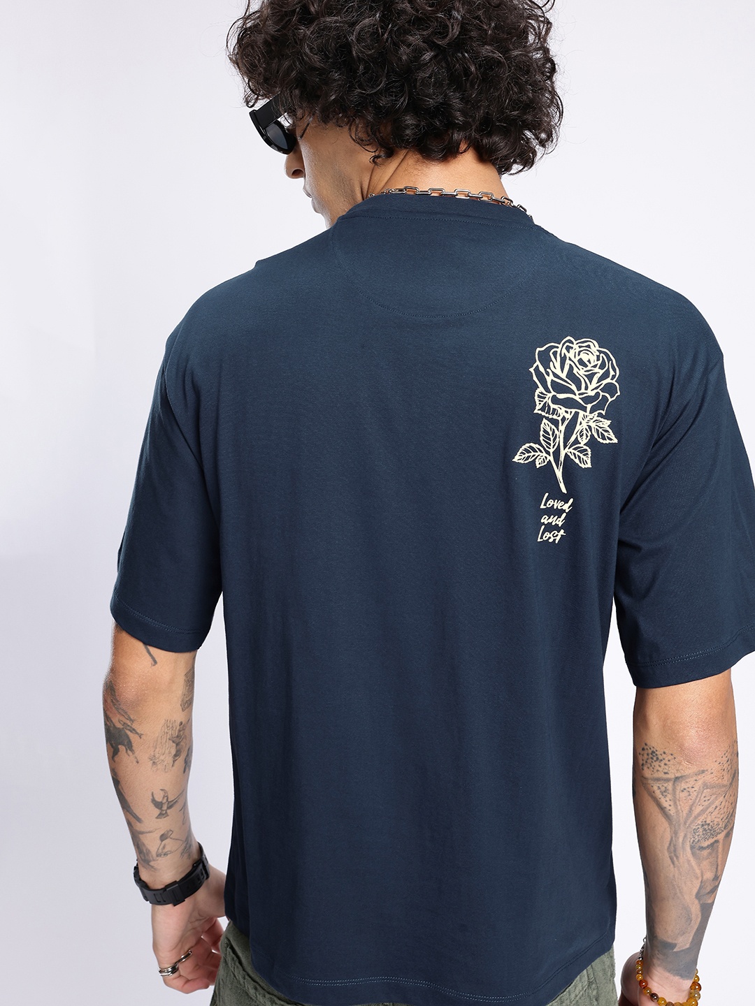 

glitchez Urban Vibe Graphic Printed Relaxed Fit T-shirt, Navy blue