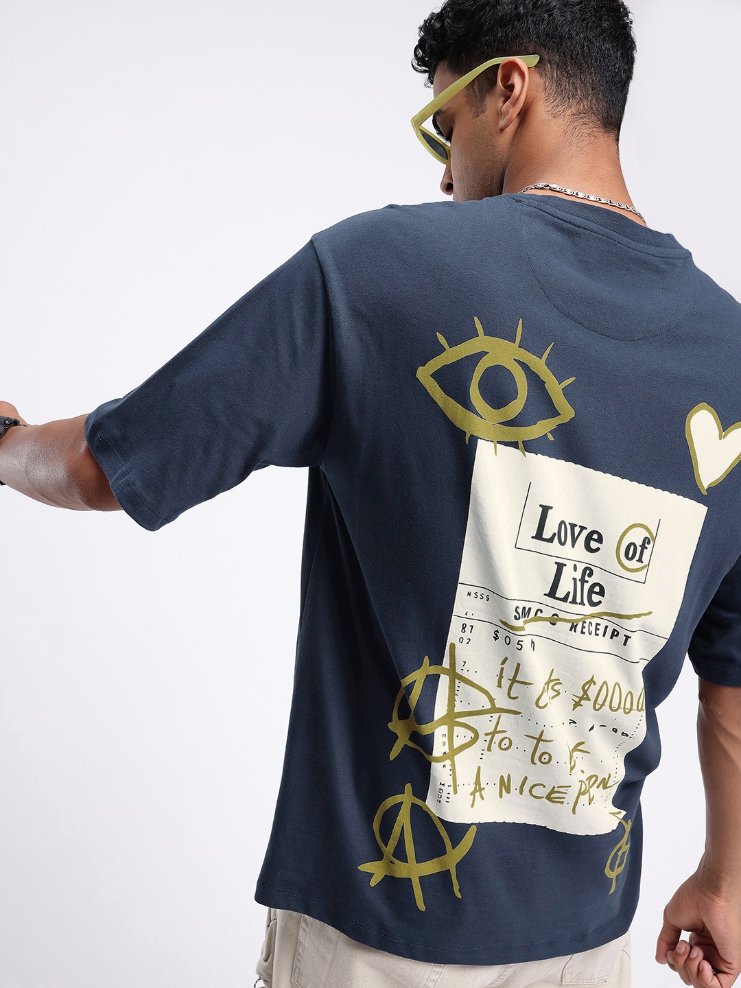 

glitchez Modern Touch Graphic Printed Relaxed Fit T-shirt, Navy blue