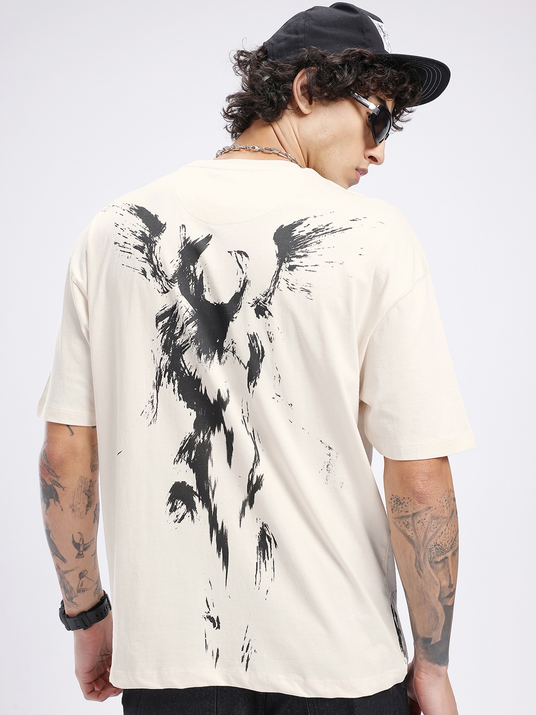 

glitchez Damned Soul Printed Oversized T-shirt, Off white