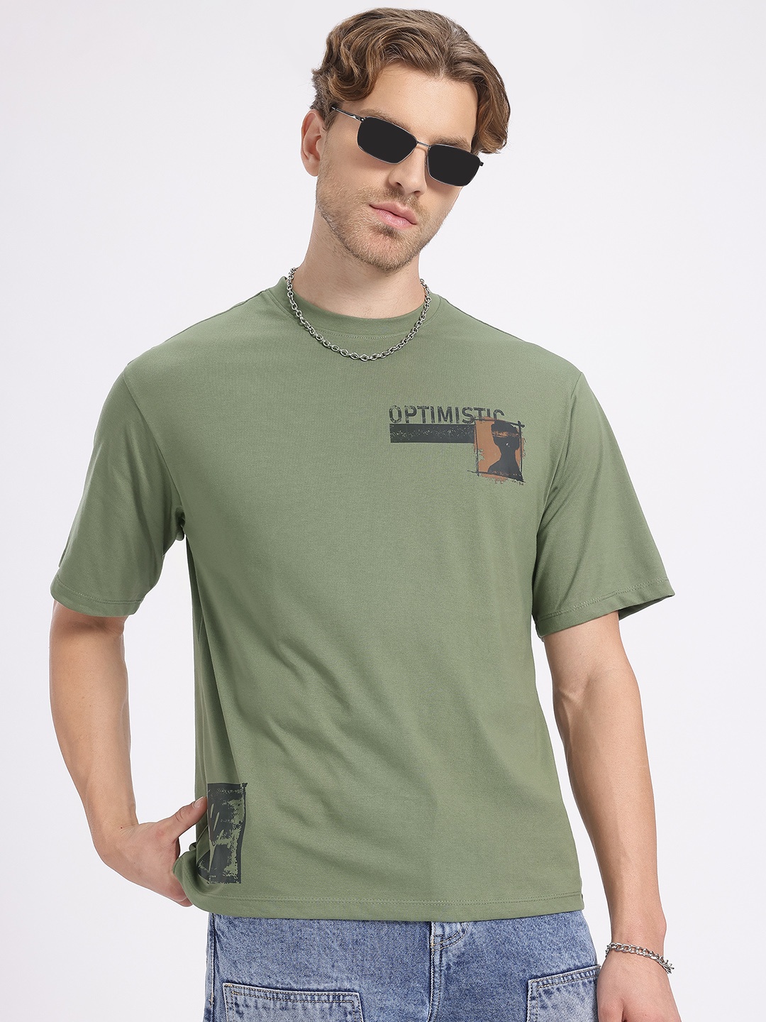 

glitchez Positive Pulse Printed Relaxed T-shirt, Green