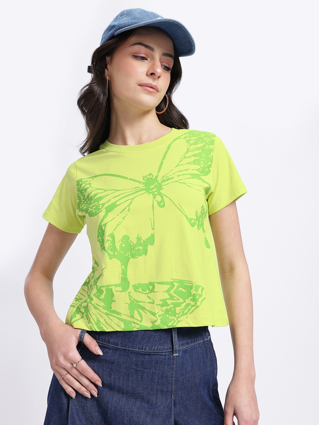

glitchez Free Spirited Printed T-shirt, Lime green