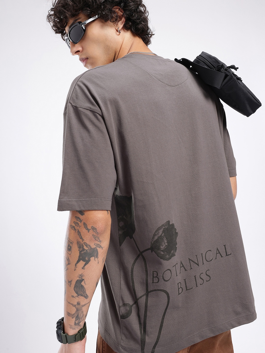 

glitchez Floral Bliss Printed Oversized T-shirt, Grey