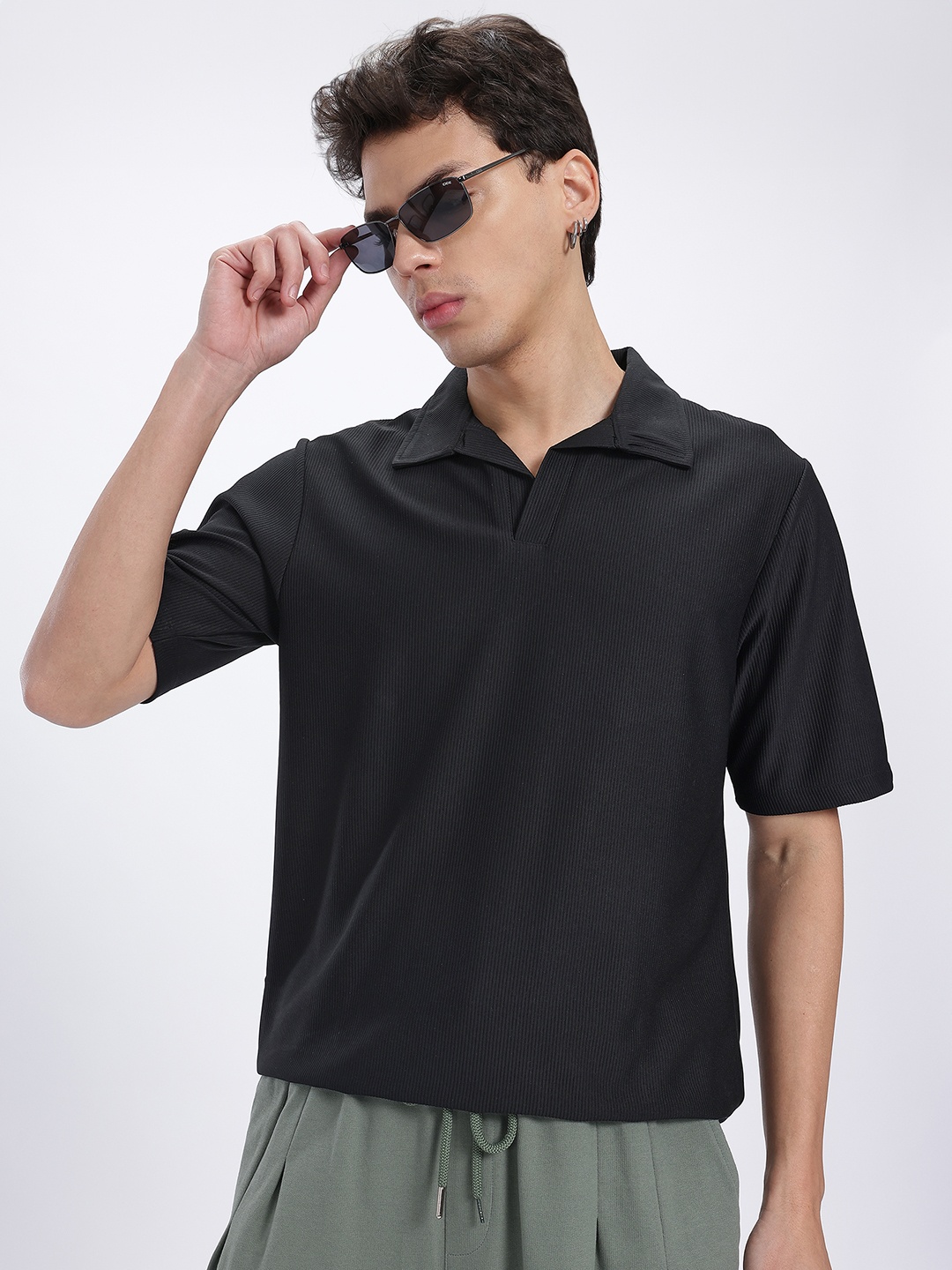 

glitchez Classic Polo Ribbed T-shirt, Black