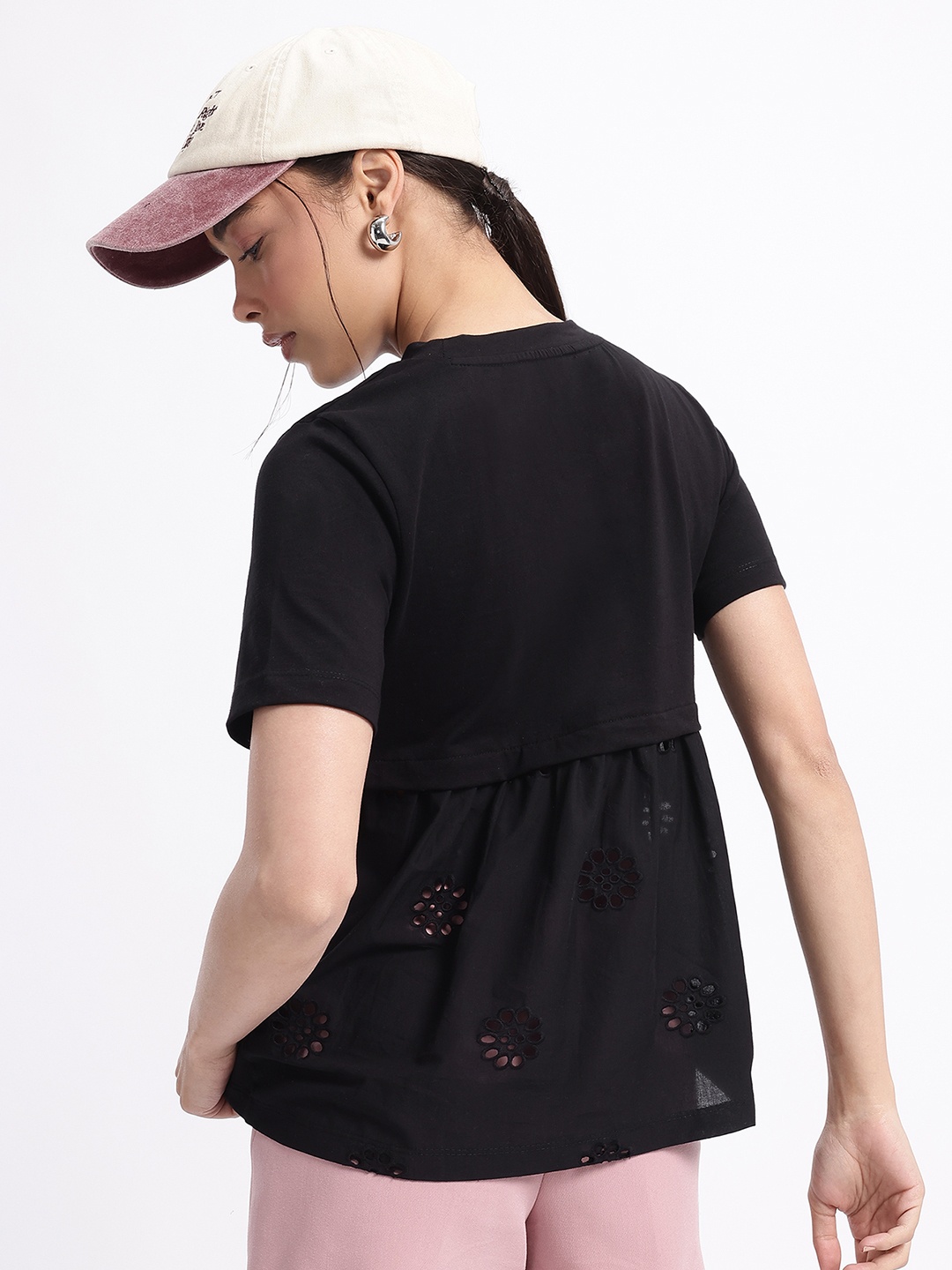 

glitchez Adorable Allure Schiffli Embroidered Top, Black