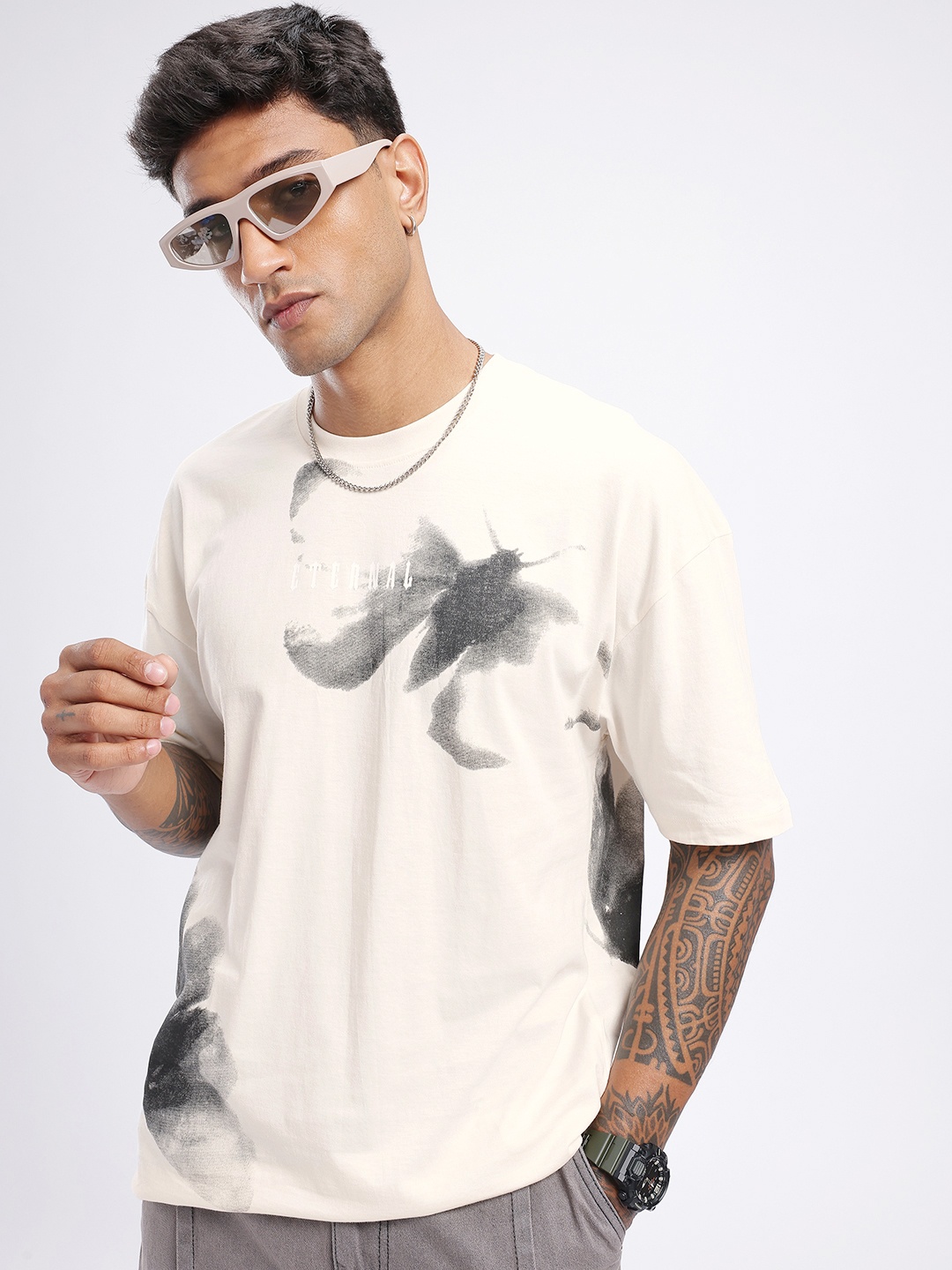 

glitchez Downtown Infinite Printed Oversized T-shirt, Off white