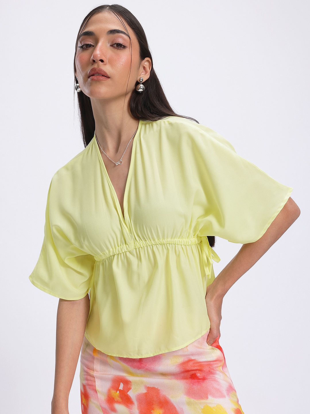 

glitchez Buttercup Cinch Kimono Sleeve Top, Yellow