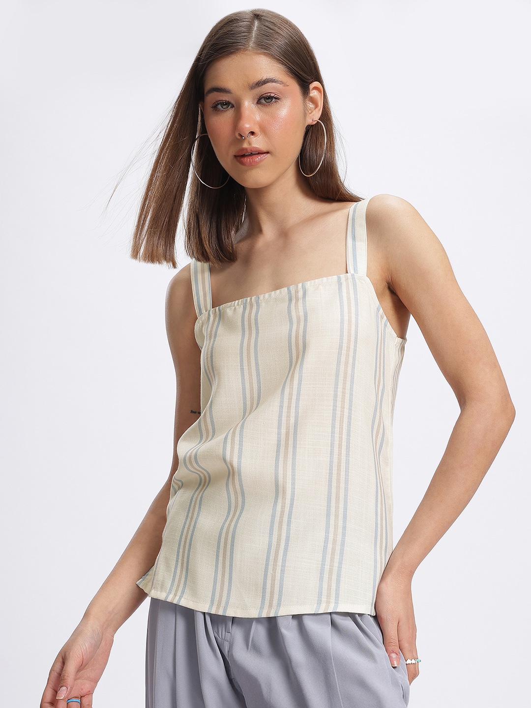 

glitchez Striped Cotton Top, Cream