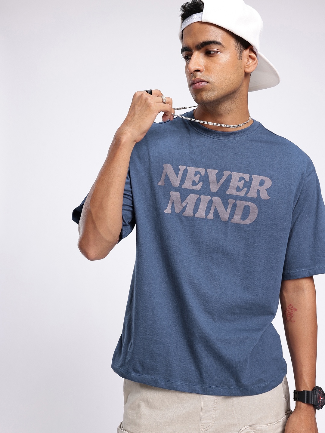 

glitchez Street Touch Typography Printed Relaxed Fit T-shirt, Blue