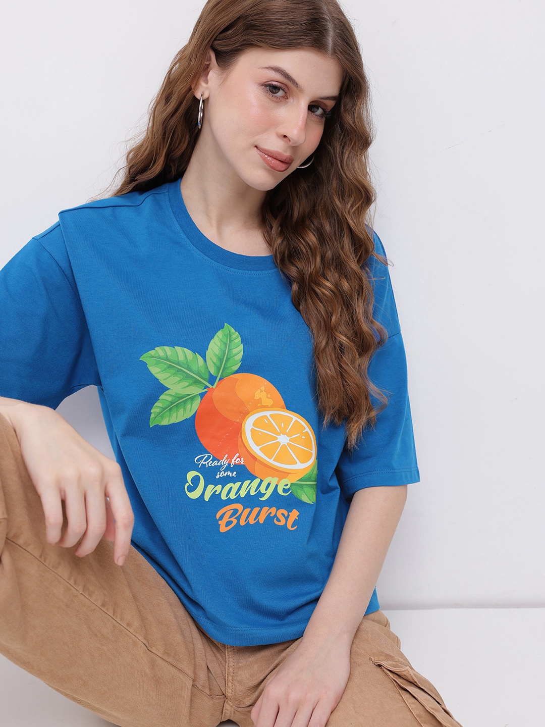 

glitchez Graphic Statement Printed Boxy T-shirt, Blue