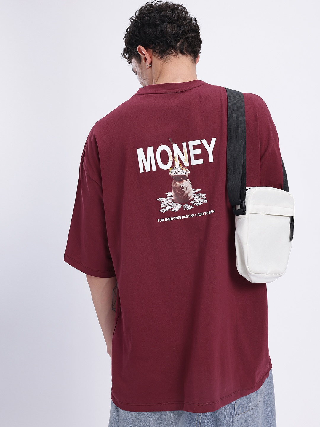 

glitchez Oversize Drip Graphic Longline T-shirt, Maroon