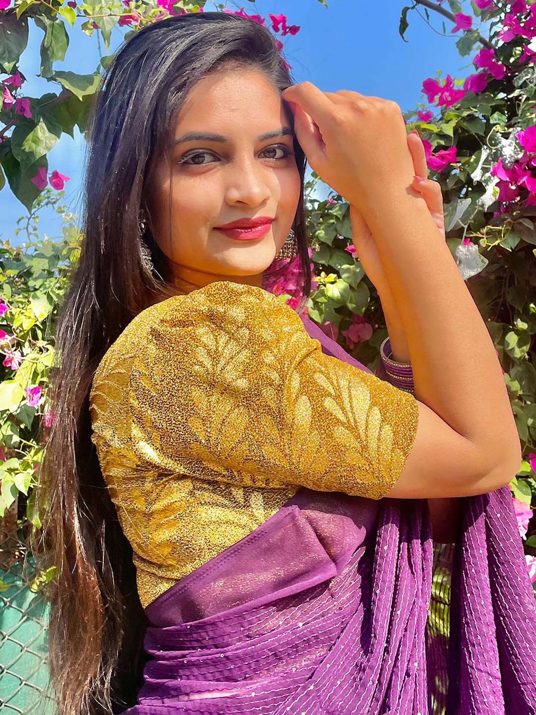 

Bindigasm's Advi Embellished Stretchable Saree Blouse, Mustard