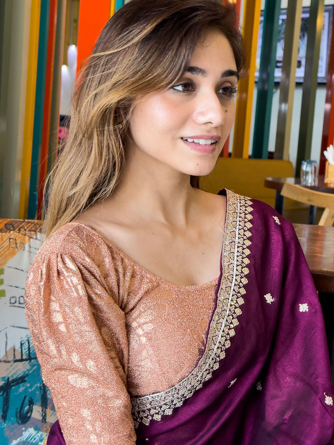 

Bindigasm's Advi Women Embellished Stretchable Saree Blouse, Peach