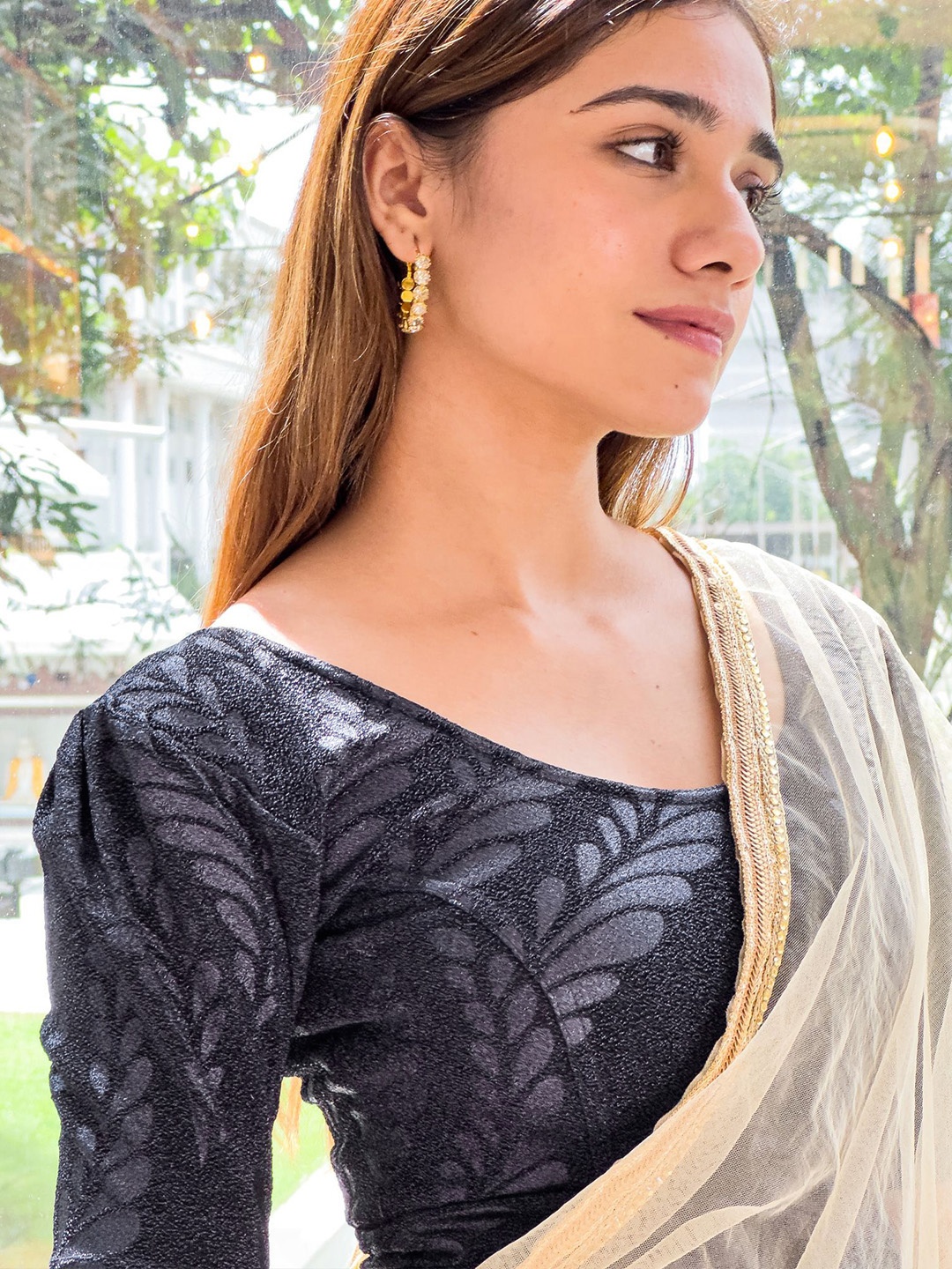 

Bindigasm's Advi Embellished Saree Blouse, Navy blue