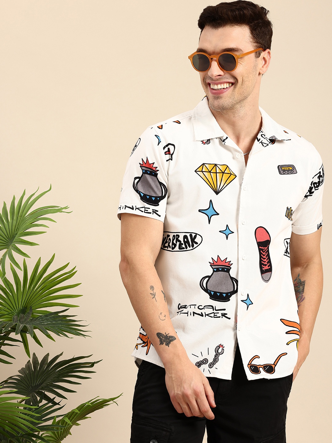 

Mast & Harbour Slim Fit Printed Casual Shirt, White