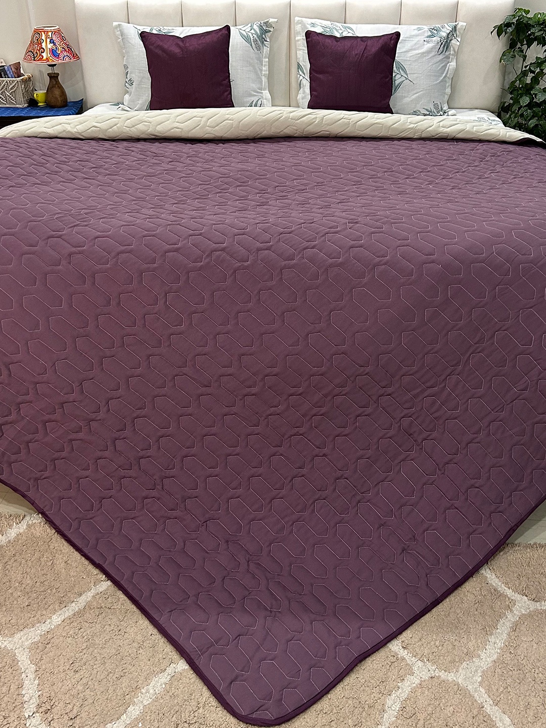 

URBAN SPACE Purple & Beige Microfiber Waffle Weave Heavy Winter Single Bed Comforter