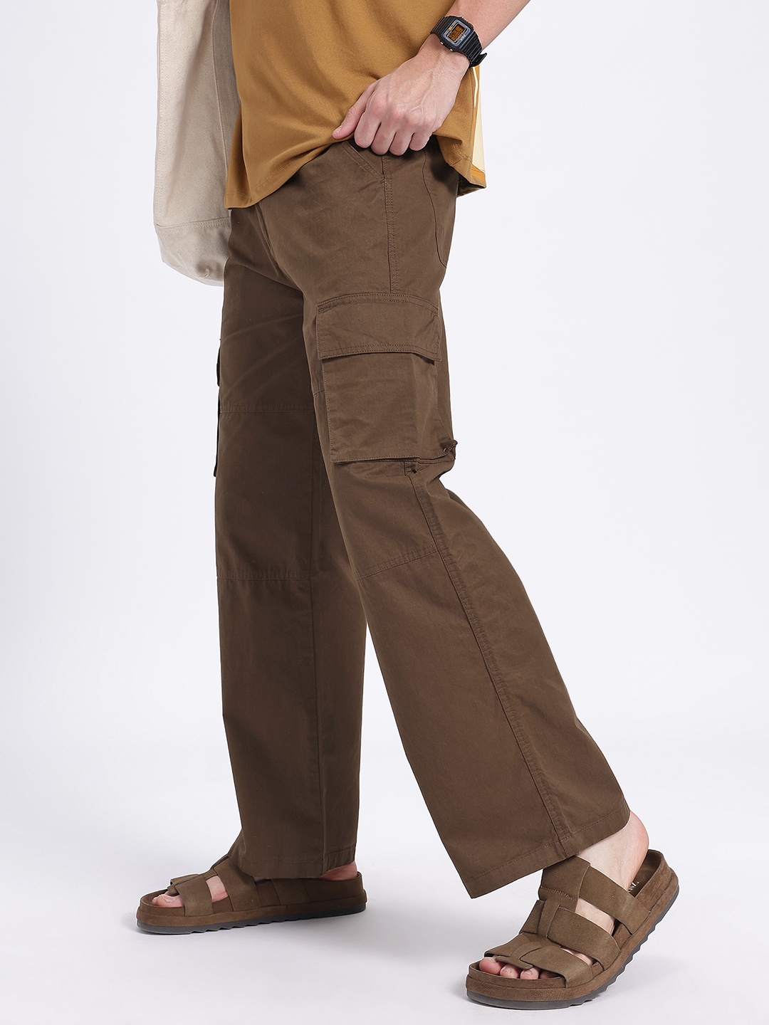 

glitchez Men Functional Fashion Relaxed Fit Cargo Trousers, Brown