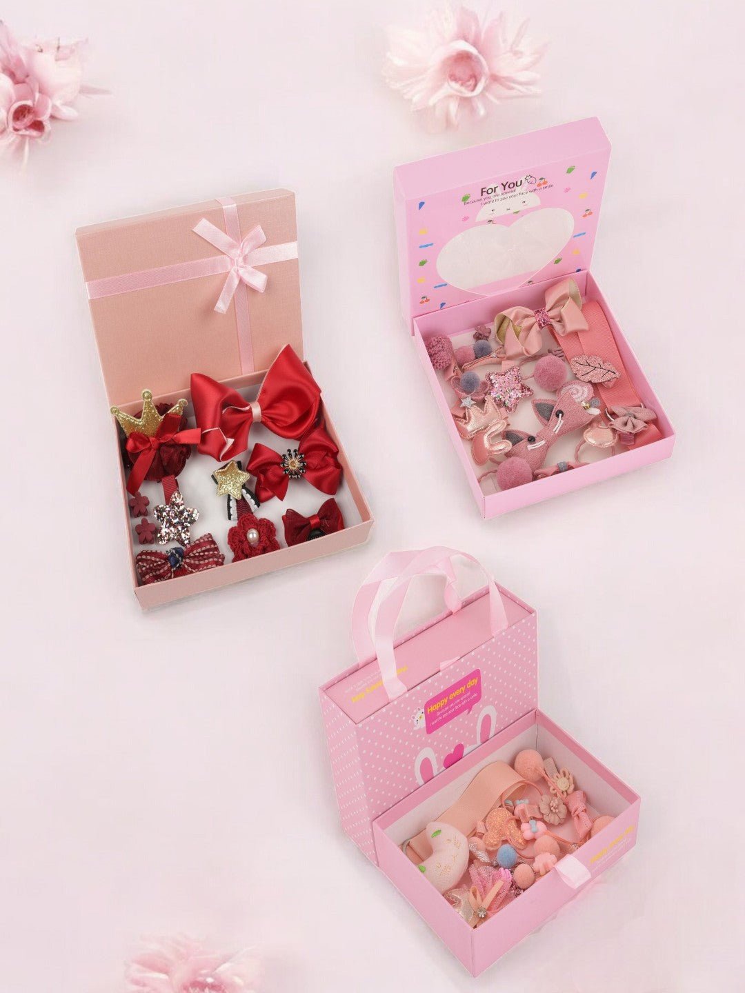 

Yellow Bee Girls Set of 3 Embellished Hair Accessory Set, Pink