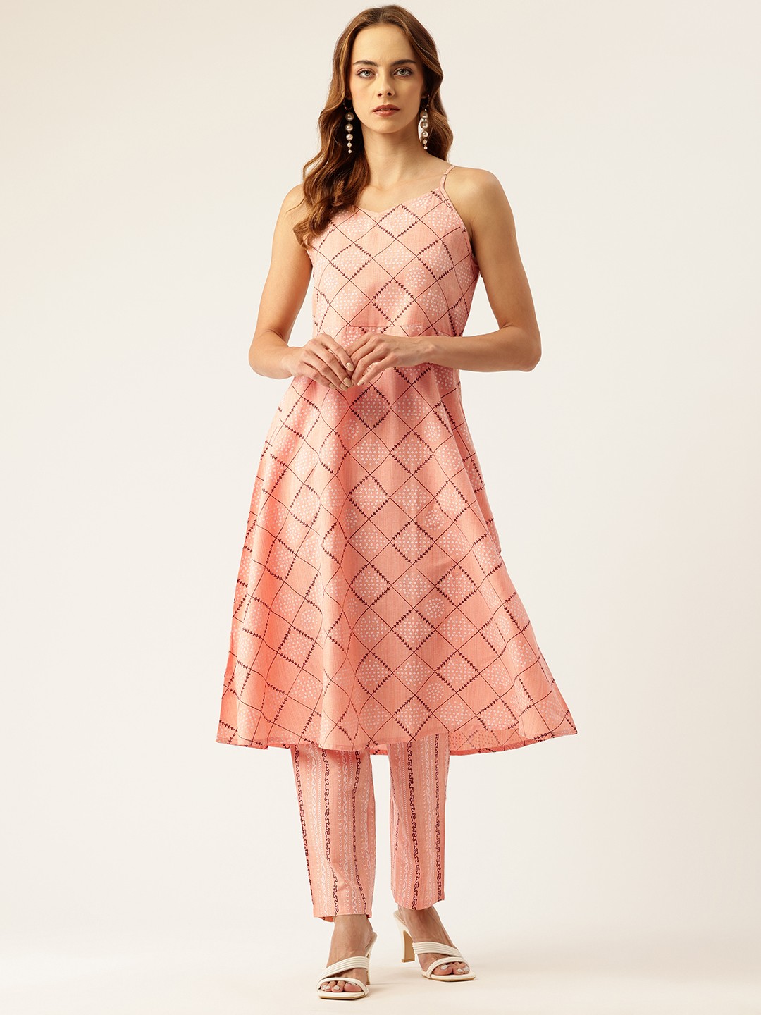 

CRAFTED FOR YOU Ethnic Motifs Printed Regular Kurta with Trousers, Peach